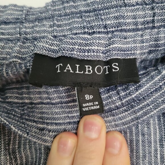 Talbots Linen Petite 8P Elastic Waist Pull-On Pants Pockets Pinstripe Beach - Picture 4 of 7